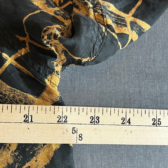 Perry Richards Silk Shirt Mens Medium Black Yellow Abstract Print Button Up Club - Picture 10 of 10